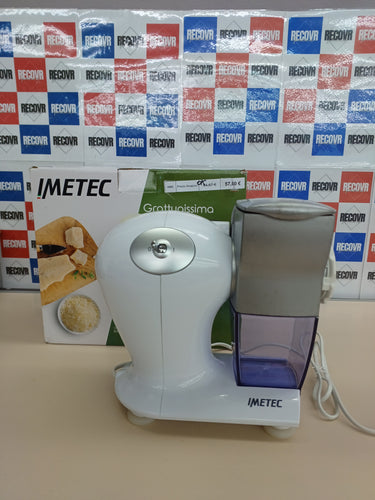 Rallador Eléctrico 150 W, Rodillo De Acero Inoxidable, Tolva De Aluminio, Recipiente Extraíble Con Tapa Frescura, Sistema De Seguridad, Imetec Grattugissima